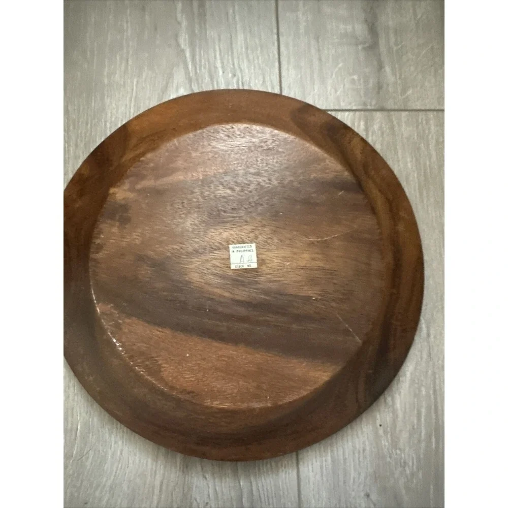 VTG CARVED MONKEYPOD HAWAII PALM/BEACH SOUVENIR DECORATIVE PLAQUE PLATE TIKI BAR
